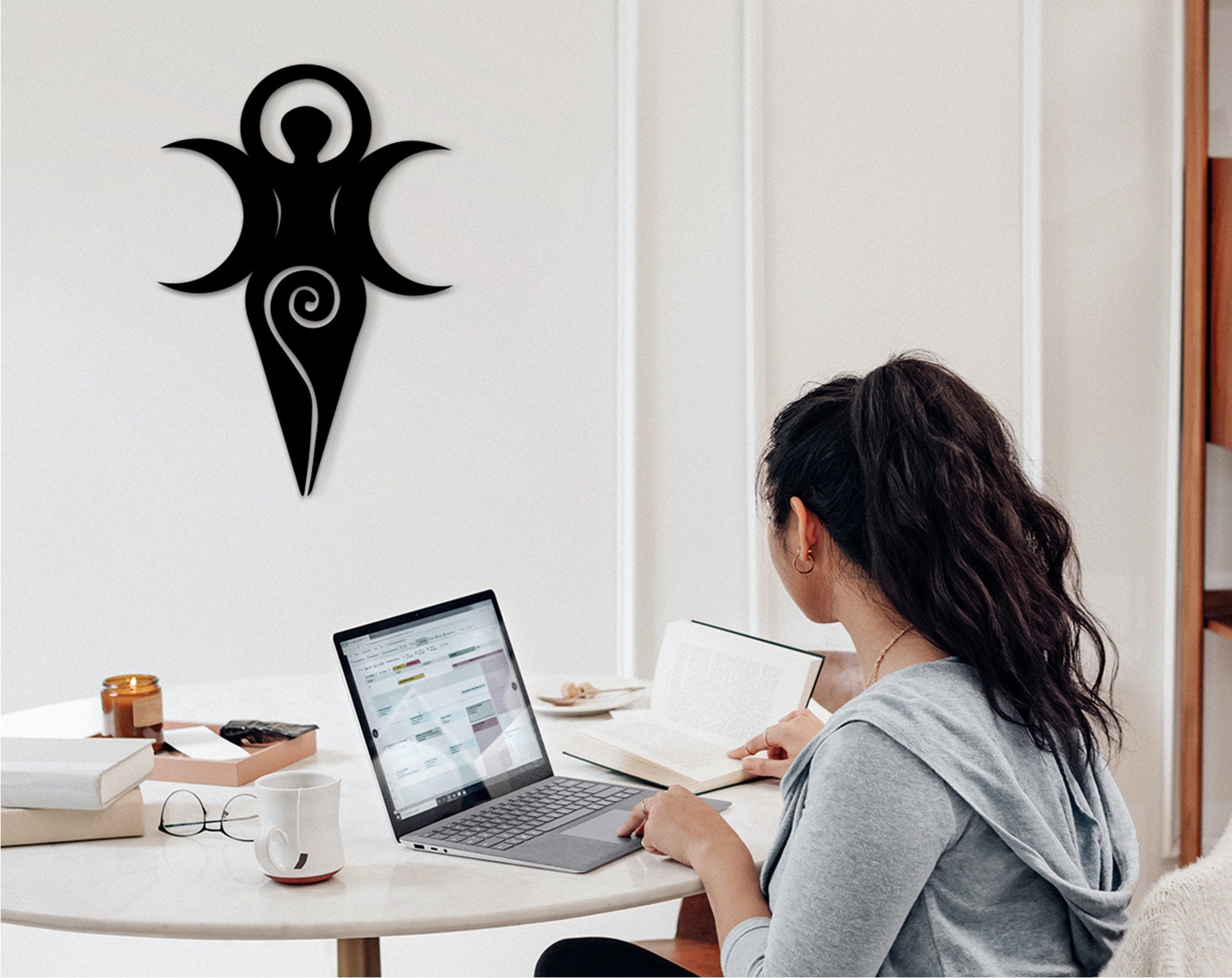 Triple Moon Goddess Wood Wall Art: Wiccan Pagan Celtic Decor
