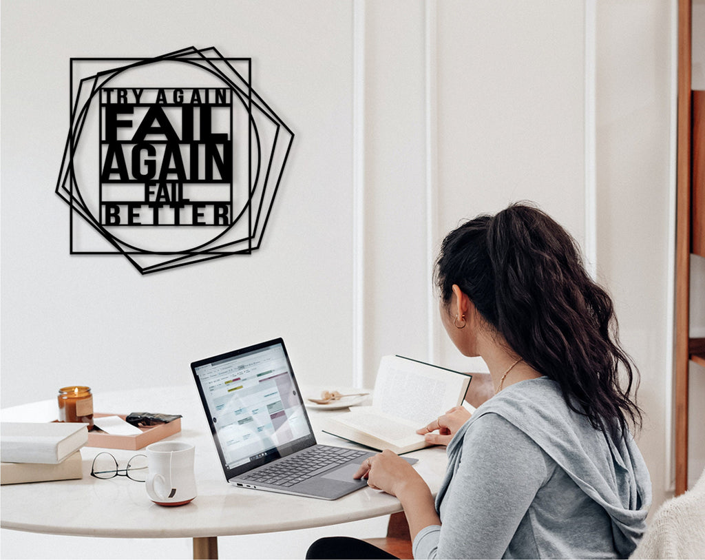 Try Again Fail Better Wood Wall Decor, Motivational Office Art