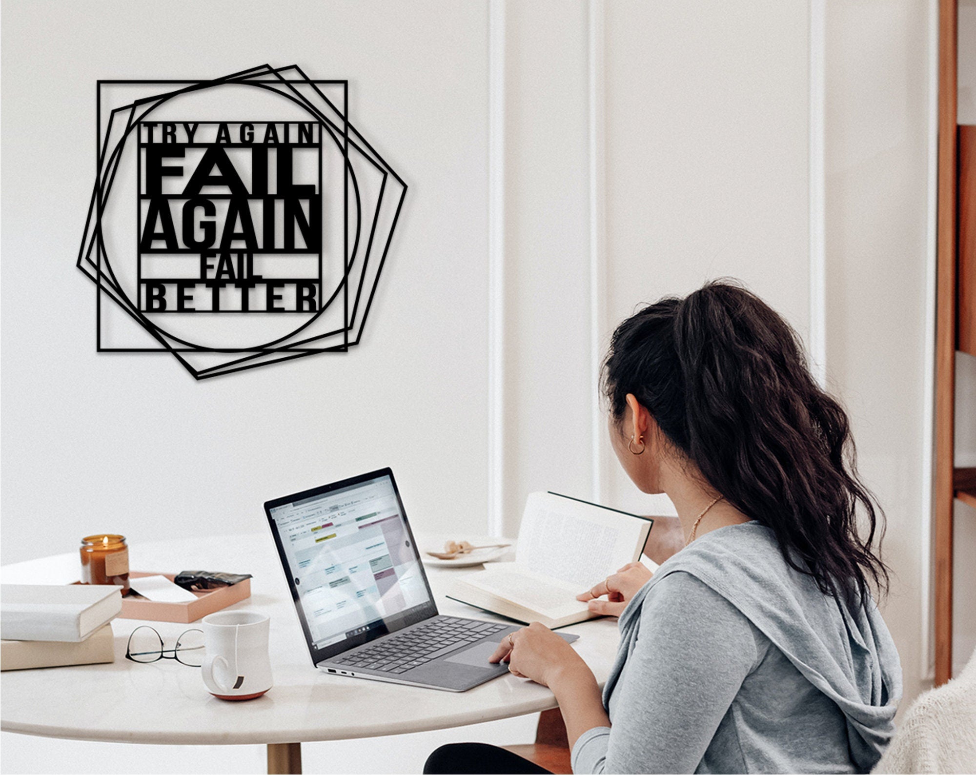 Try Again Fail Better Wood Wall Decor, Motivational Office Art