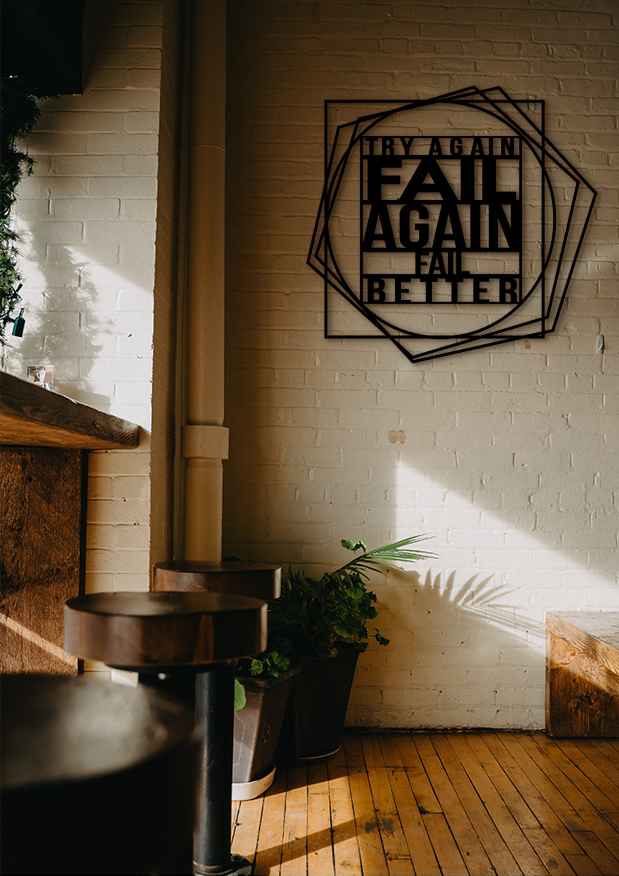 Try Again Fail Better Wood Wall Decor, Motivational Office Art