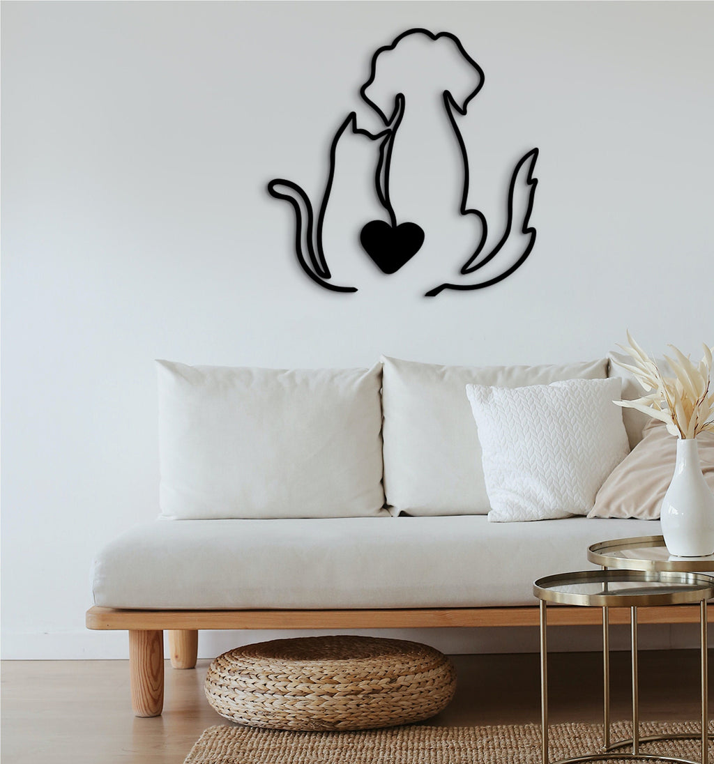 Geometric Dog & Cat Wooden Wall Decor: Modern Home Office Art