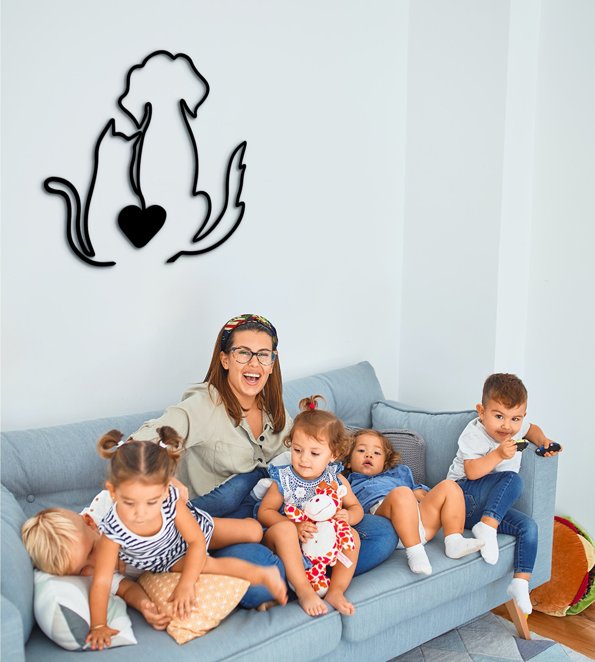 Geometric Dog & Cat Wooden Wall Decor: Modern Home Office Art