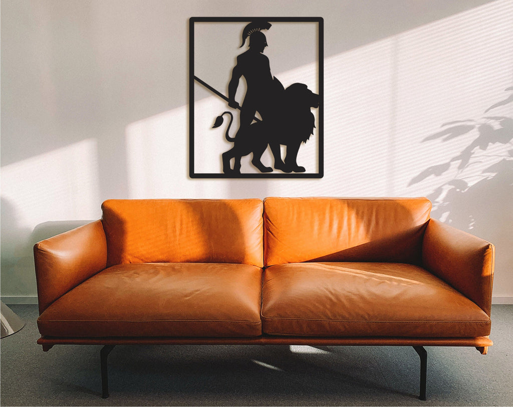 Spartan Warrior Wood Wall Art: Geometric Gladiator Helmet Decor