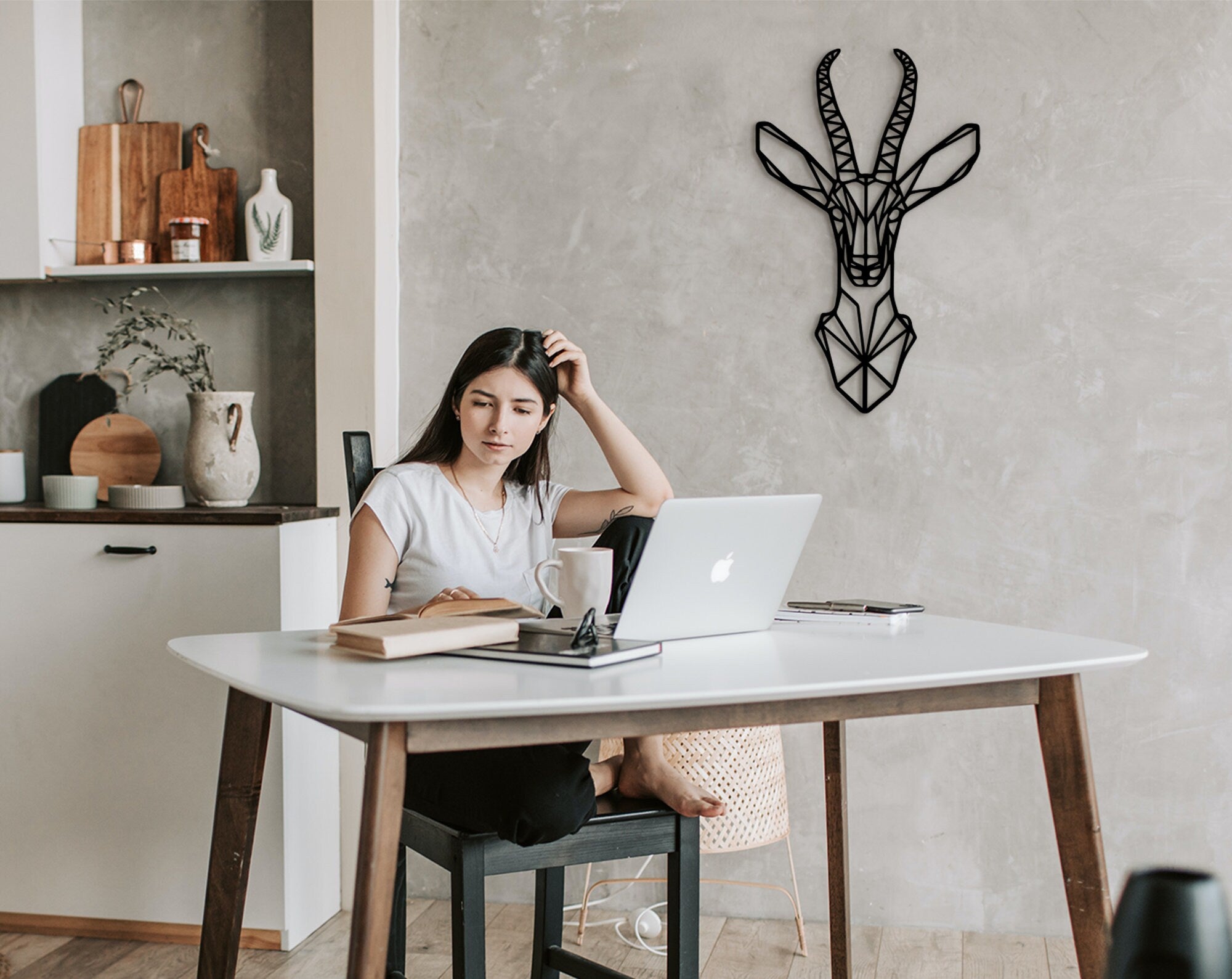 Geometric Antelope Head Wall Decor: Wooden Animal Art