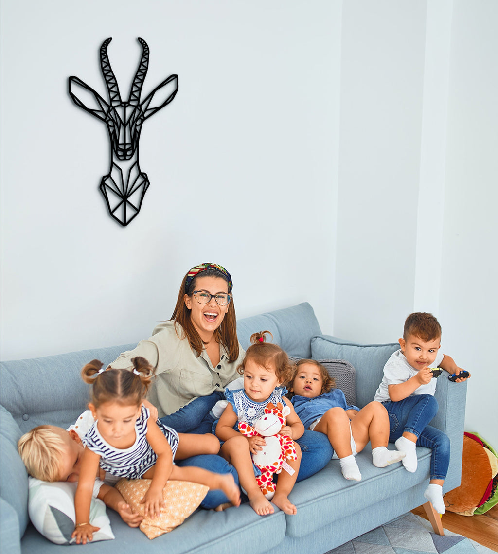 Geometric Antelope Head Wall Decor: Wooden Animal Art