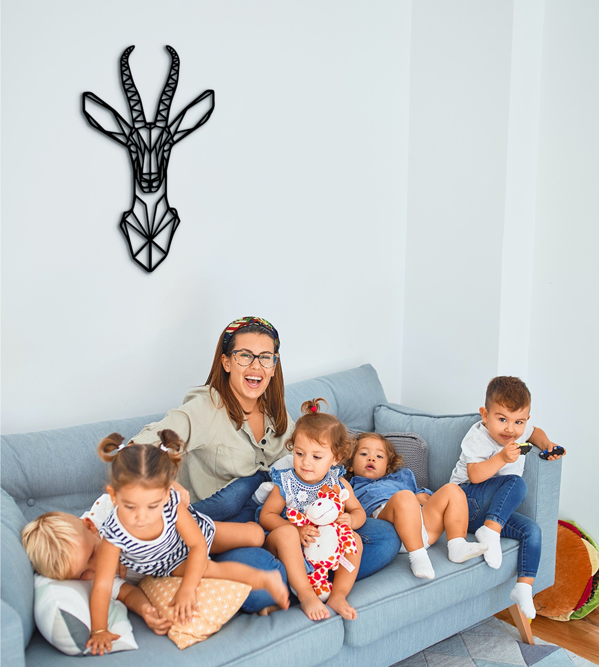 Geometric Antelope Head Wall Decor: Wooden Animal Art