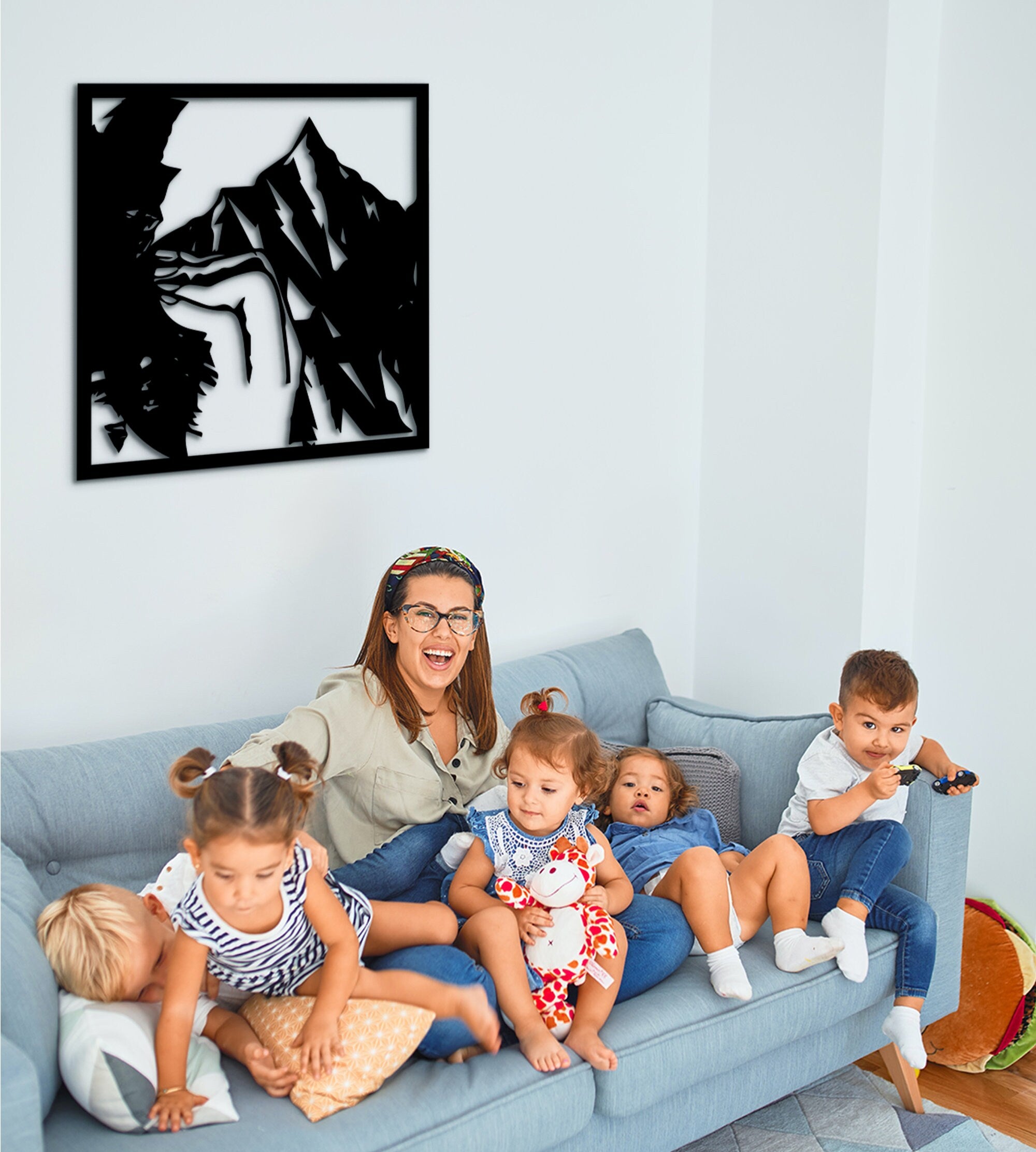 Geometric Mountain Climbing Wood Wall Art: 3D Landscape Decor