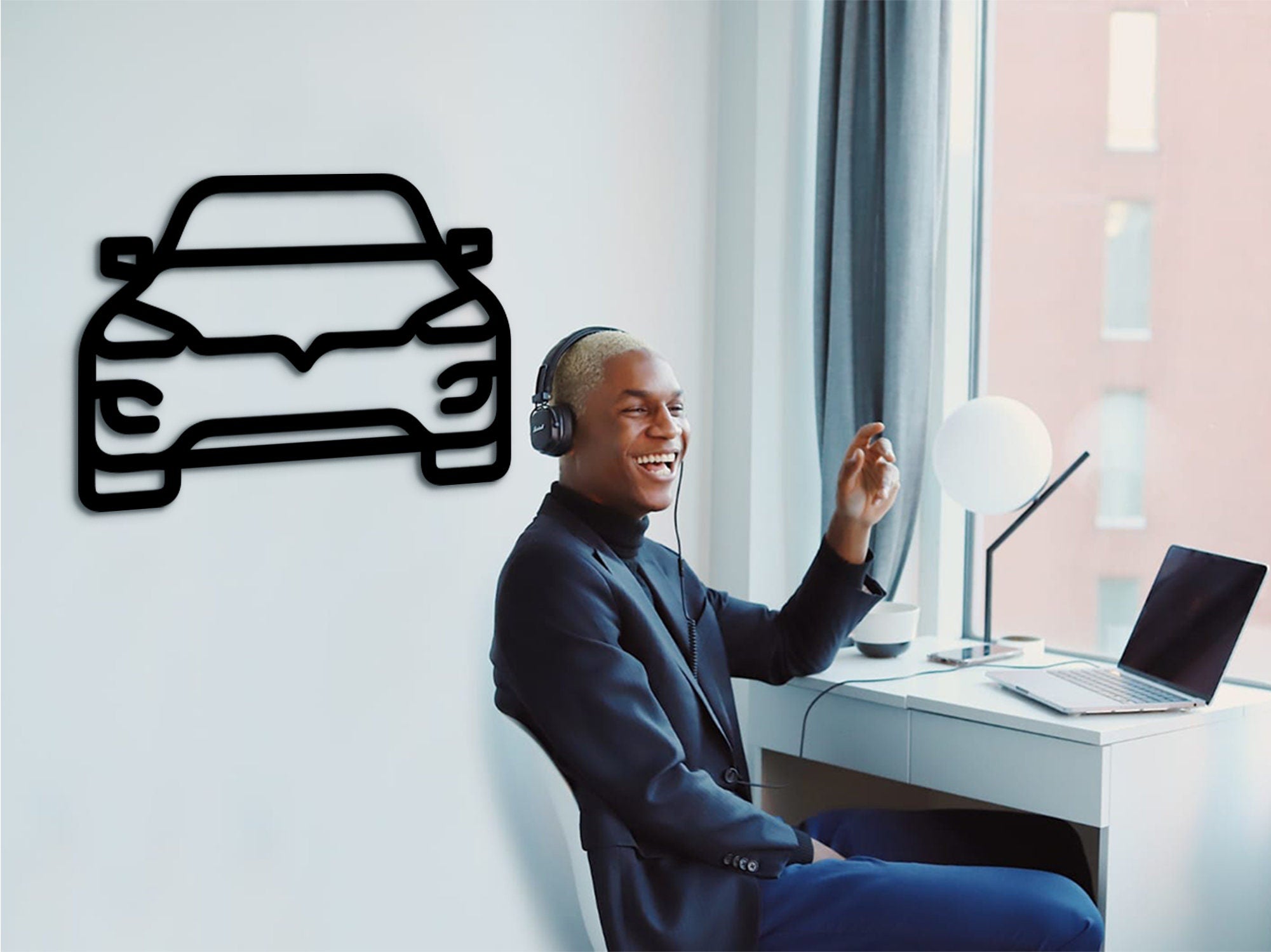 Electric Car Wood Wall Art: Retro Sunset EV Decor