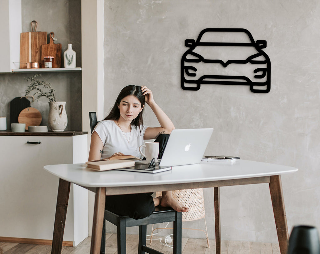 Electric Car Wood Wall Art: Retro Sunset EV Decor