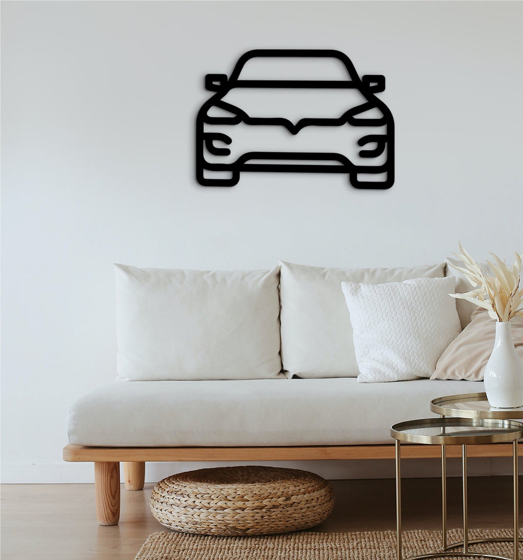 Electric Car Wood Wall Art: Retro Sunset EV Decor