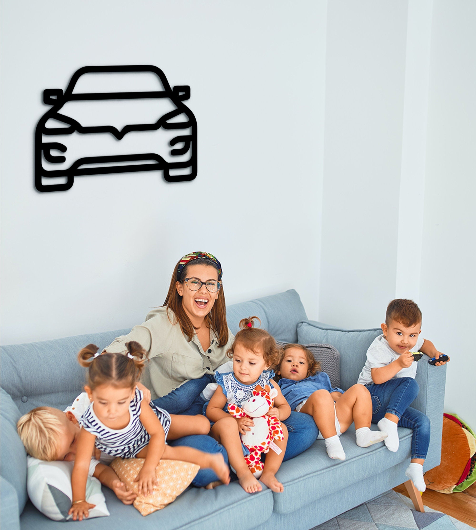 Electric Car Wood Wall Art: Retro Sunset EV Decor