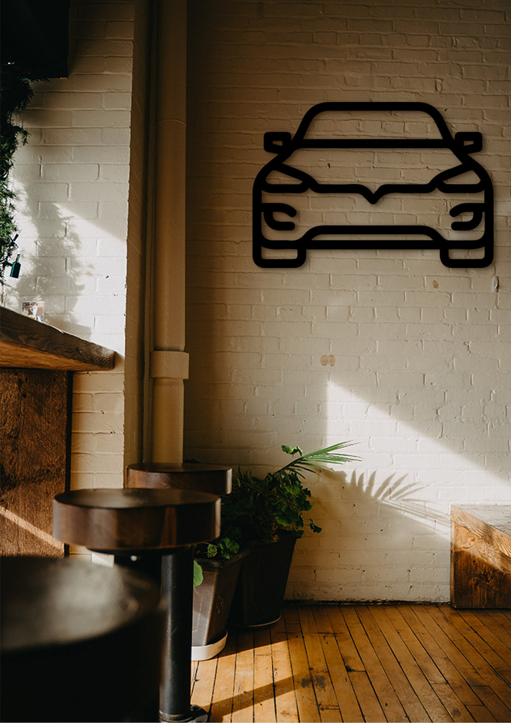 Electric Car Wood Wall Art: Retro Sunset EV Decor