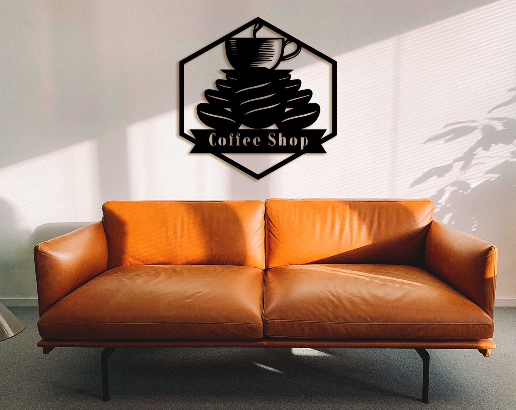 Coffee Bar Wood Wall Art: Geometric Coffee Shop Sign