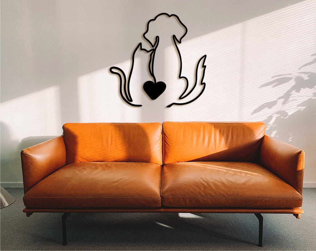 Geometric Dog & Cat Wooden Wall Decor: Modern Home Office Art