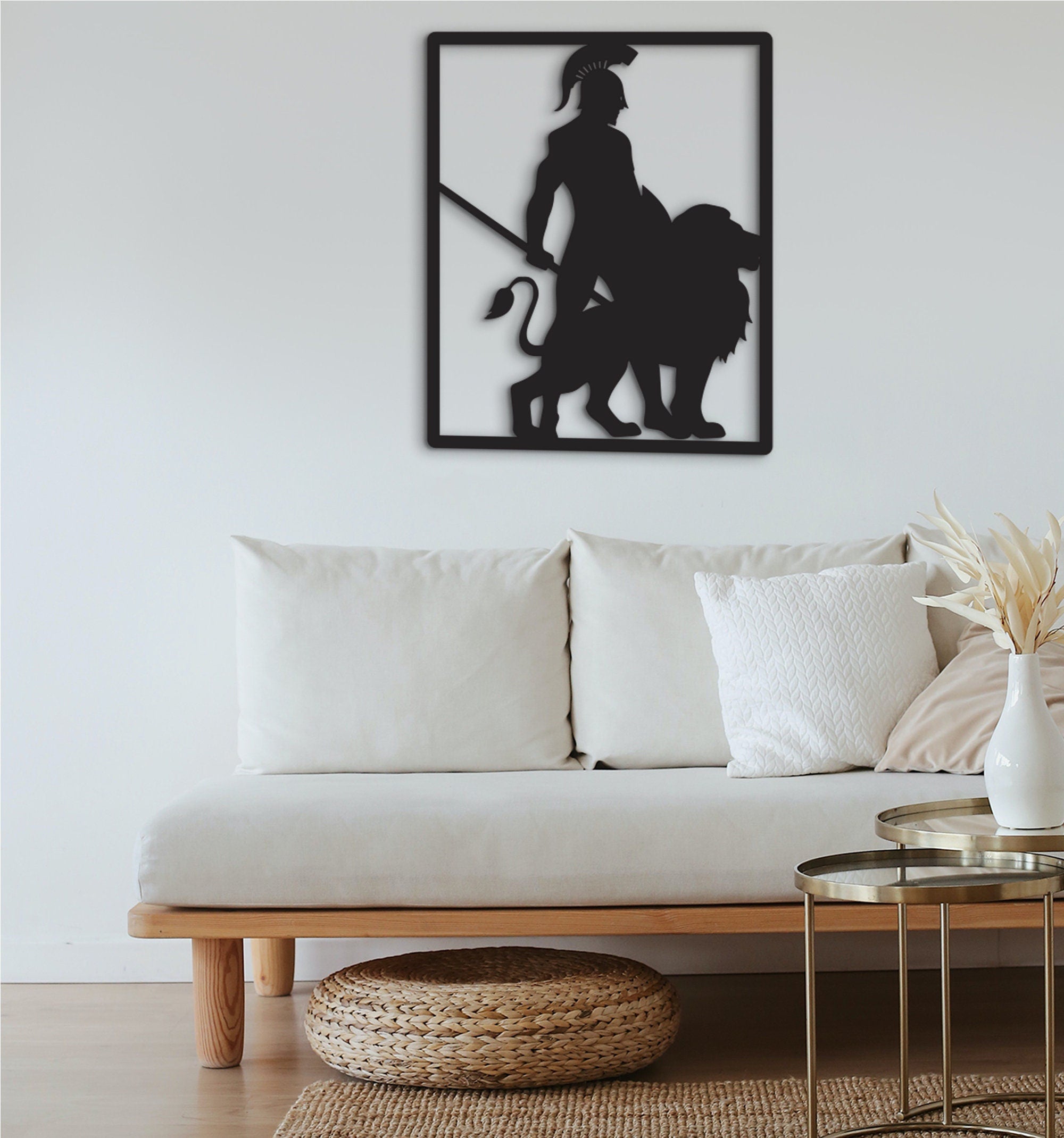Spartan Warrior Wood Wall Art: Geometric Gladiator Helmet Decor