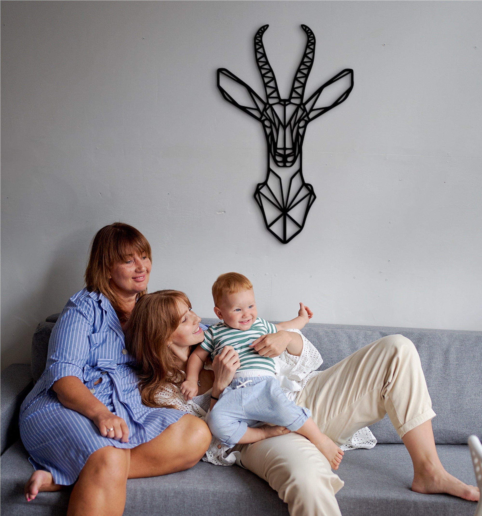 Geometric Antelope Head Wall Decor: Wooden Animal Art