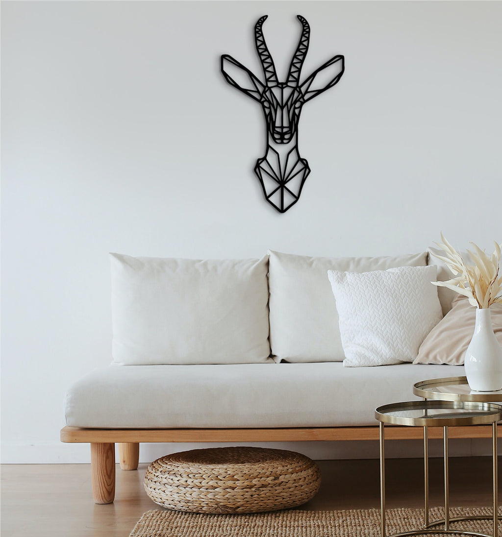 Geometric Antelope Head Wall Decor: Wooden Animal Art