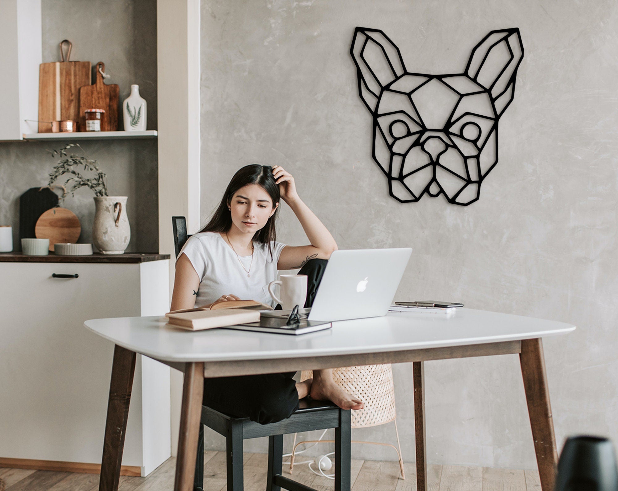 Geometric French Bulldog Wood Wall Art: Modern Home Decor