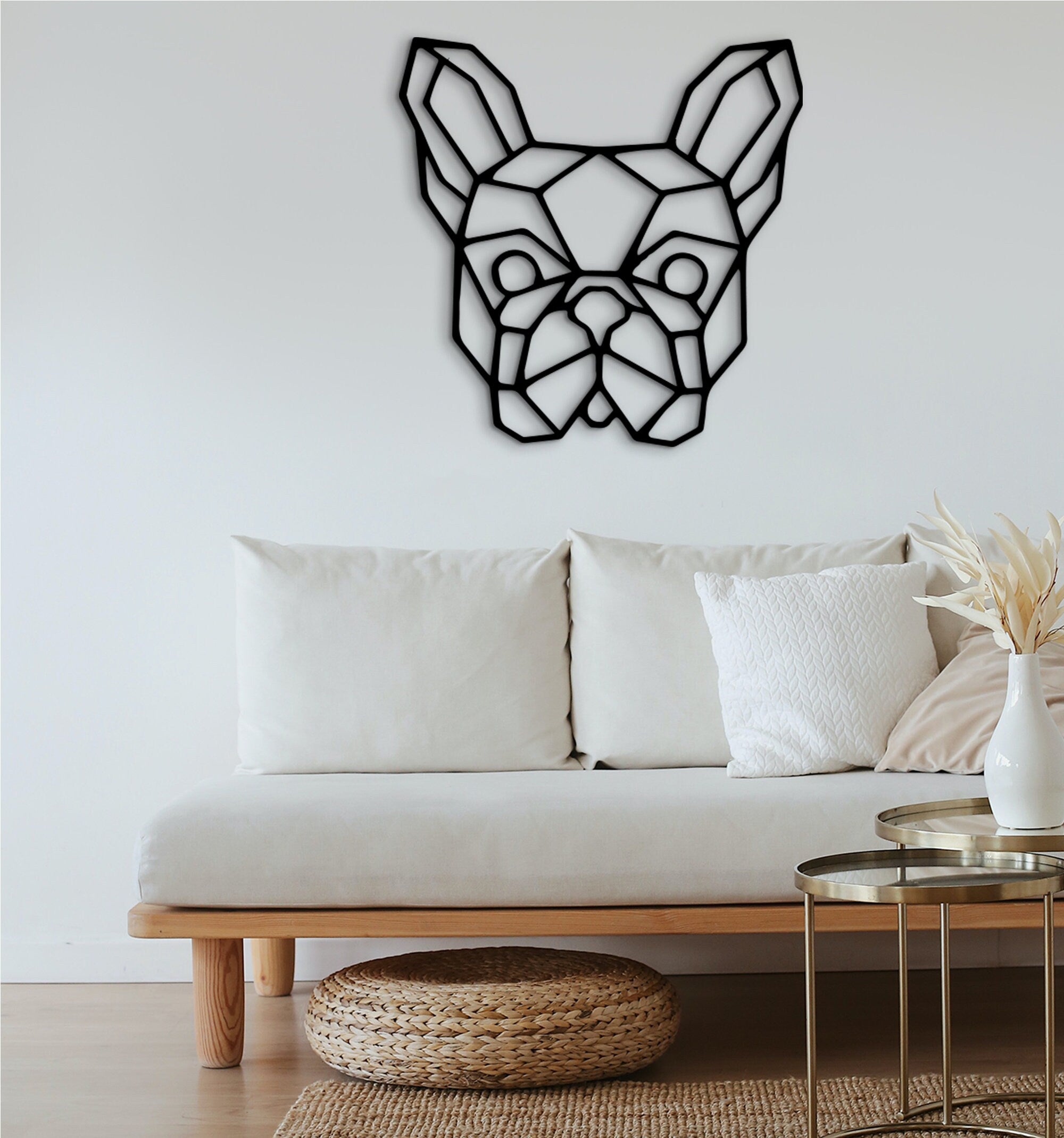 Geometric French Bulldog Wood Wall Art: Modern Home Decor