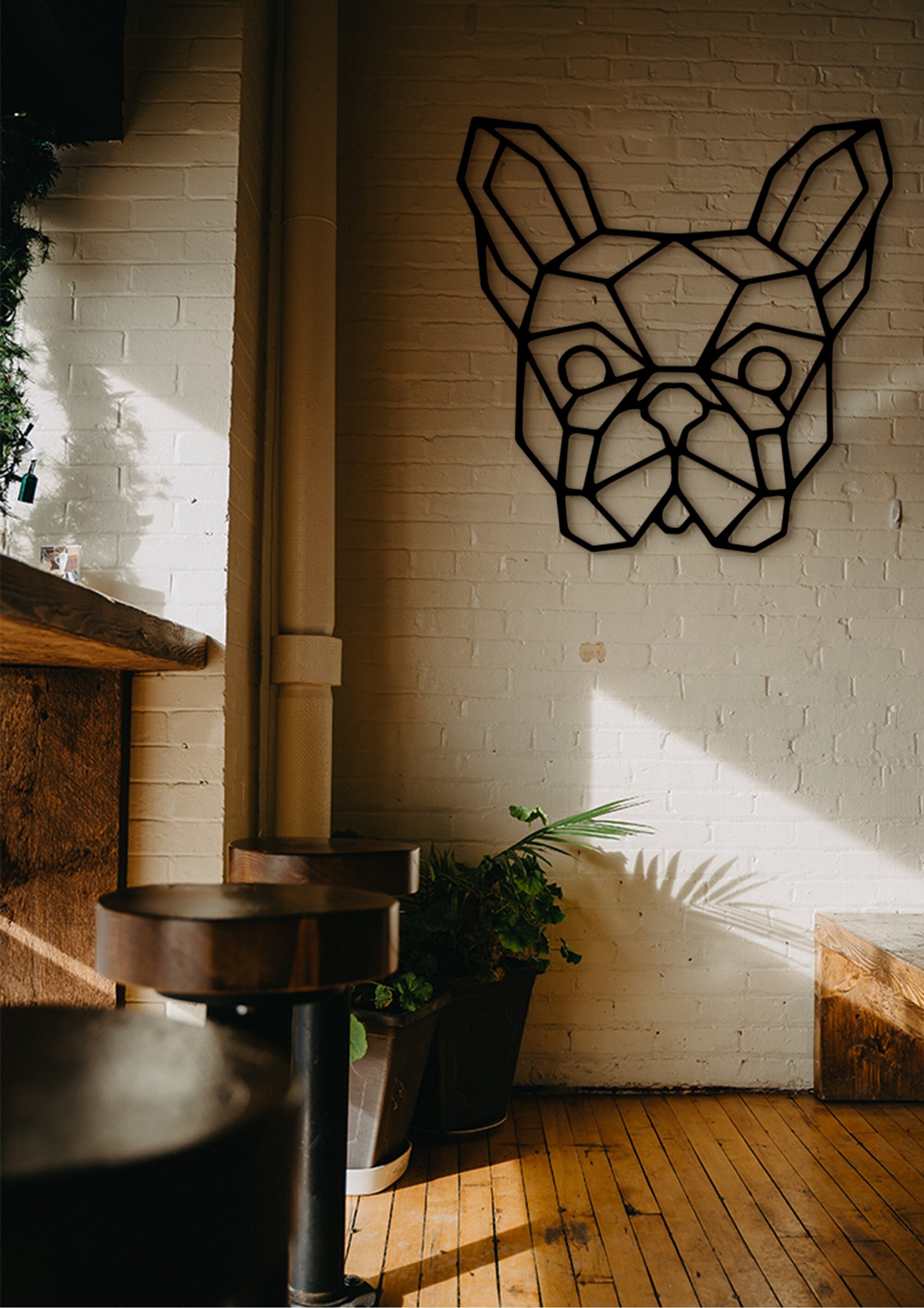 Geometric French Bulldog Wood Wall Art: Modern Home Decor