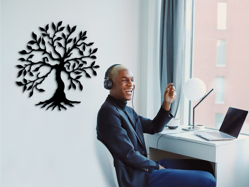 Silhouette Tree of Life Wood Wall Art: Geometric MDF Decor