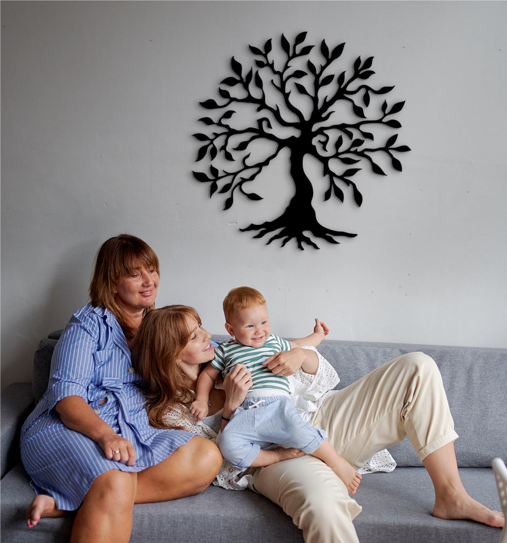 Silhouette Tree of Life Wood Wall Art: Geometric MDF Decor