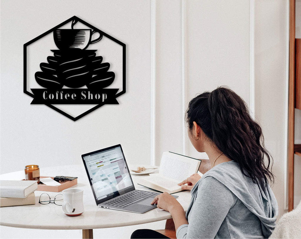 Coffee Bar Wood Wall Art: Geometric Coffee Shop Sign