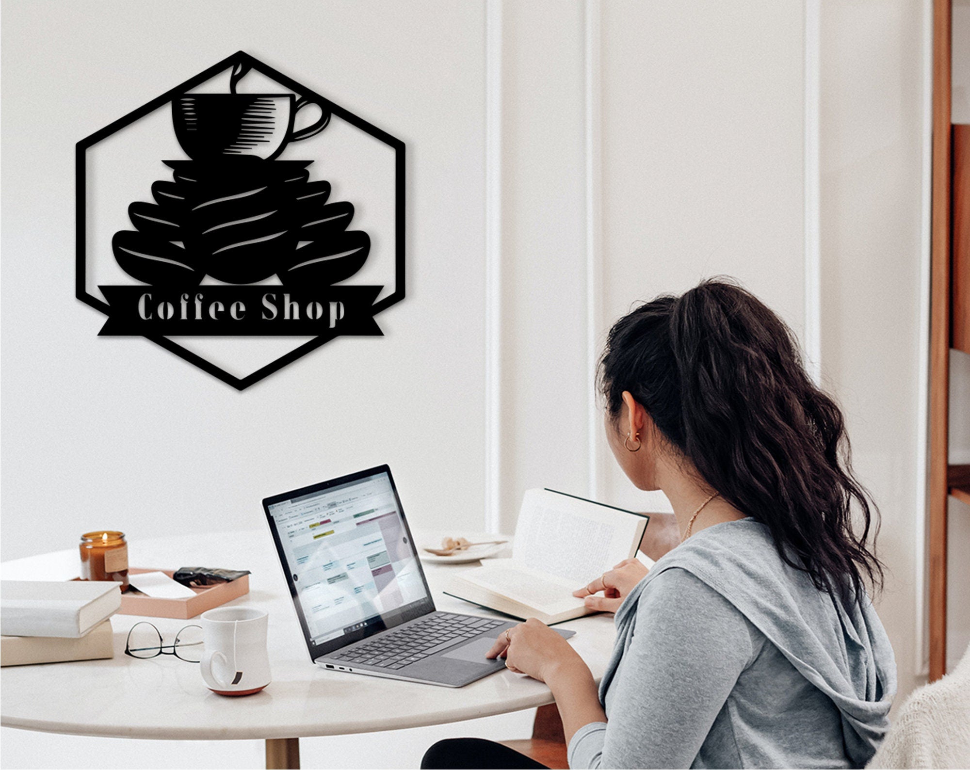 Coffee Bar Wood Wall Art: Geometric Coffee Shop Sign