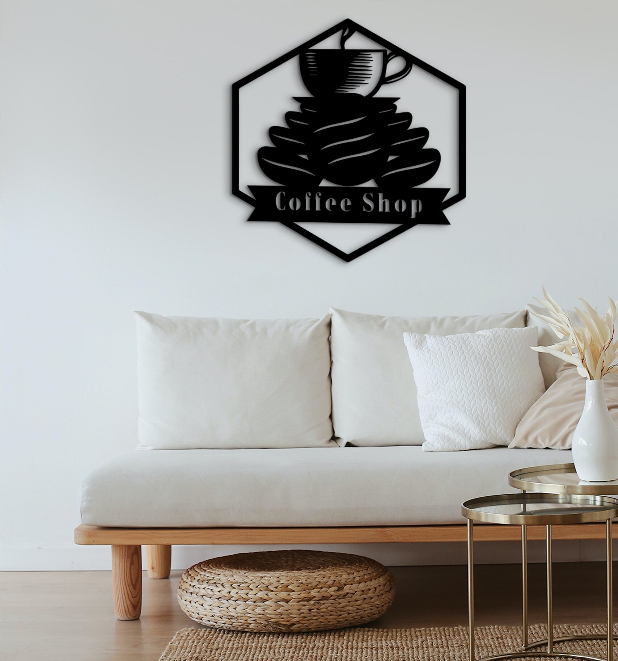 Coffee Bar Wood Wall Art: Geometric Coffee Shop Sign