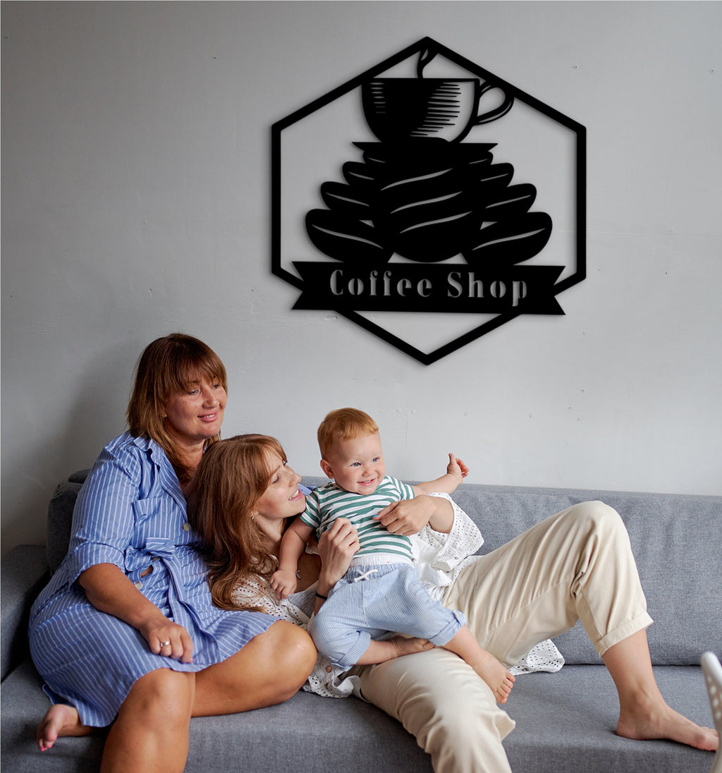 Coffee Bar Wood Wall Art: Geometric Coffee Shop Sign