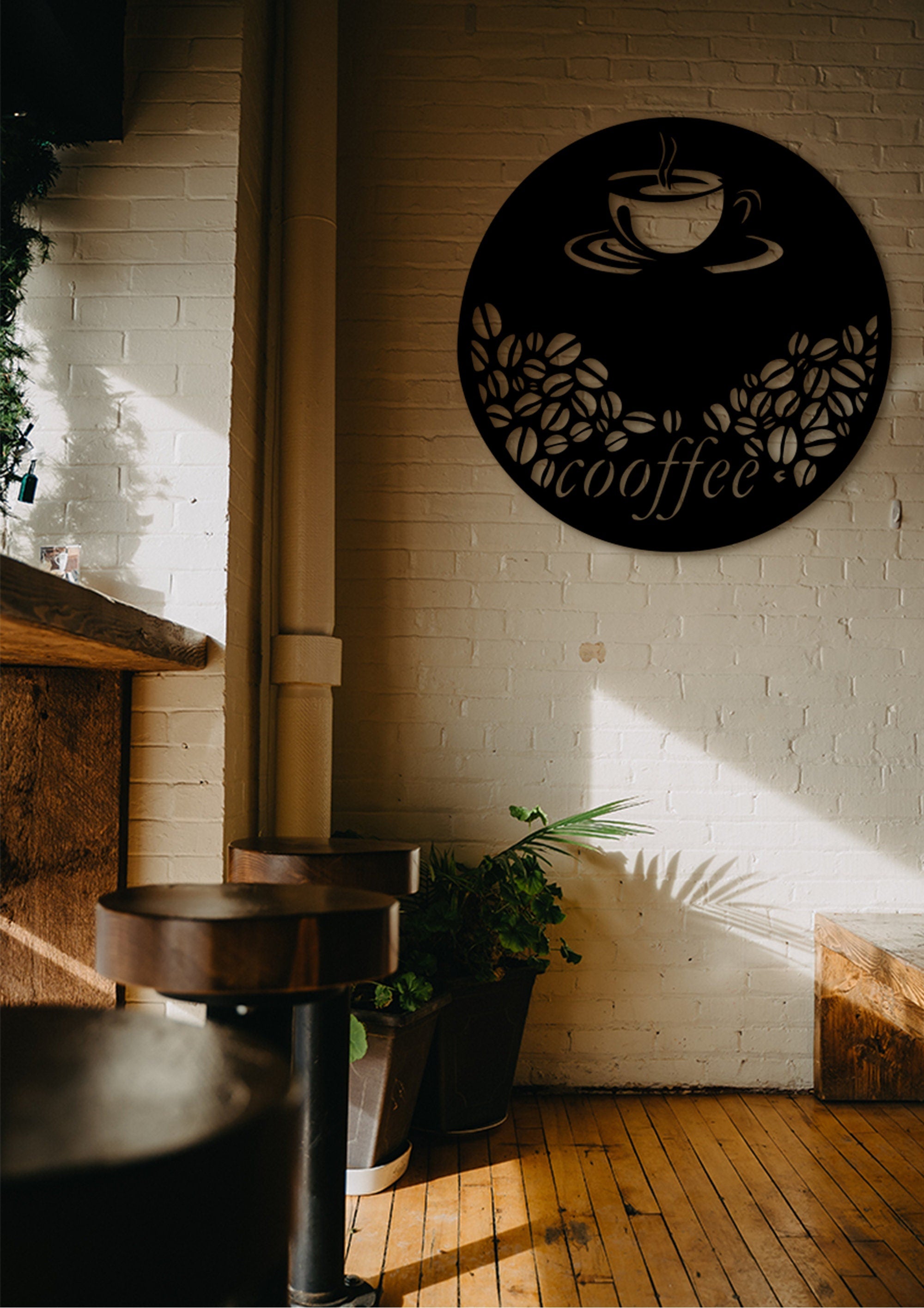Coffee Bar Wood Sign: Modern Wall Decor Art