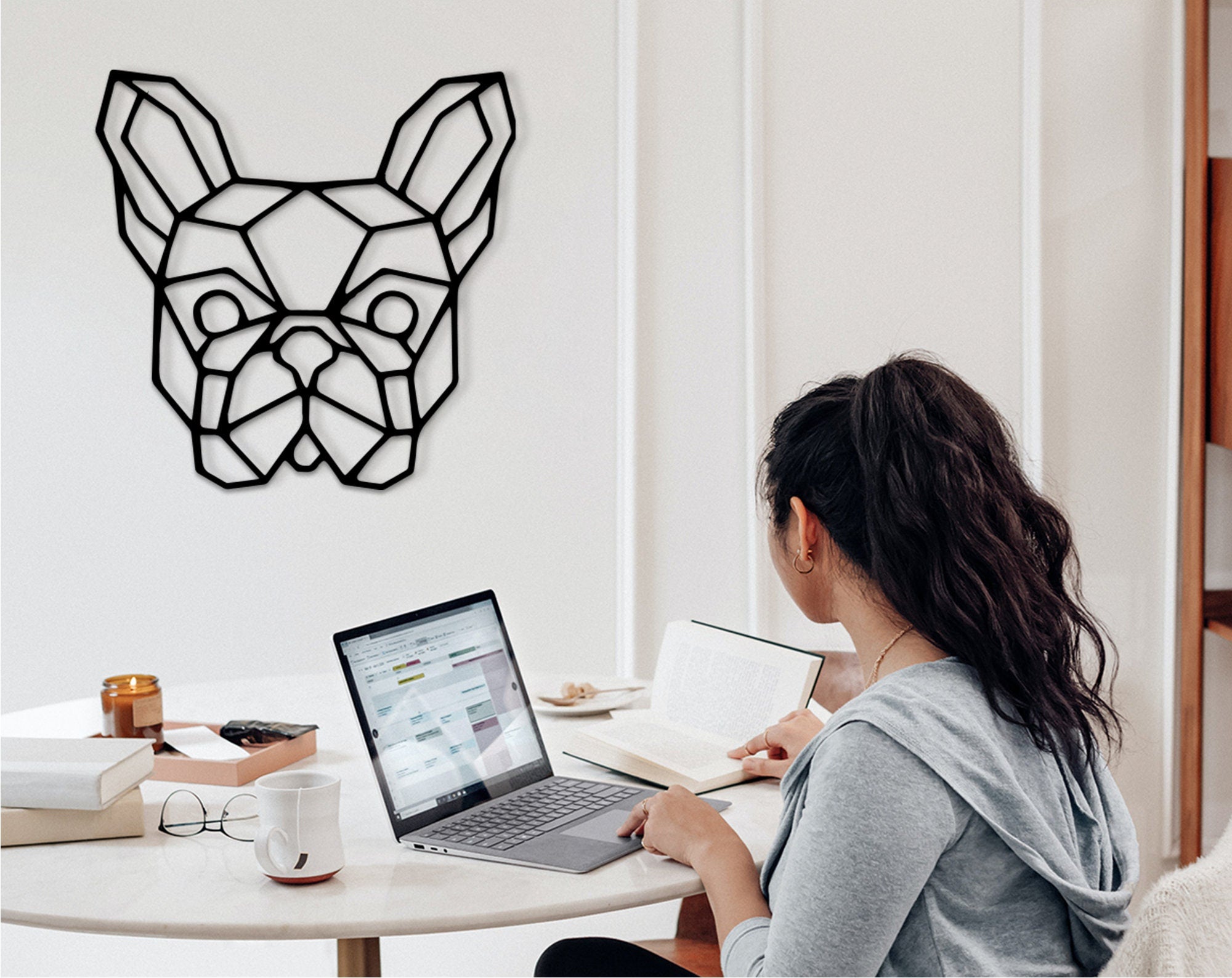 Geometric French Bulldog Wood Wall Art: Modern Home Decor