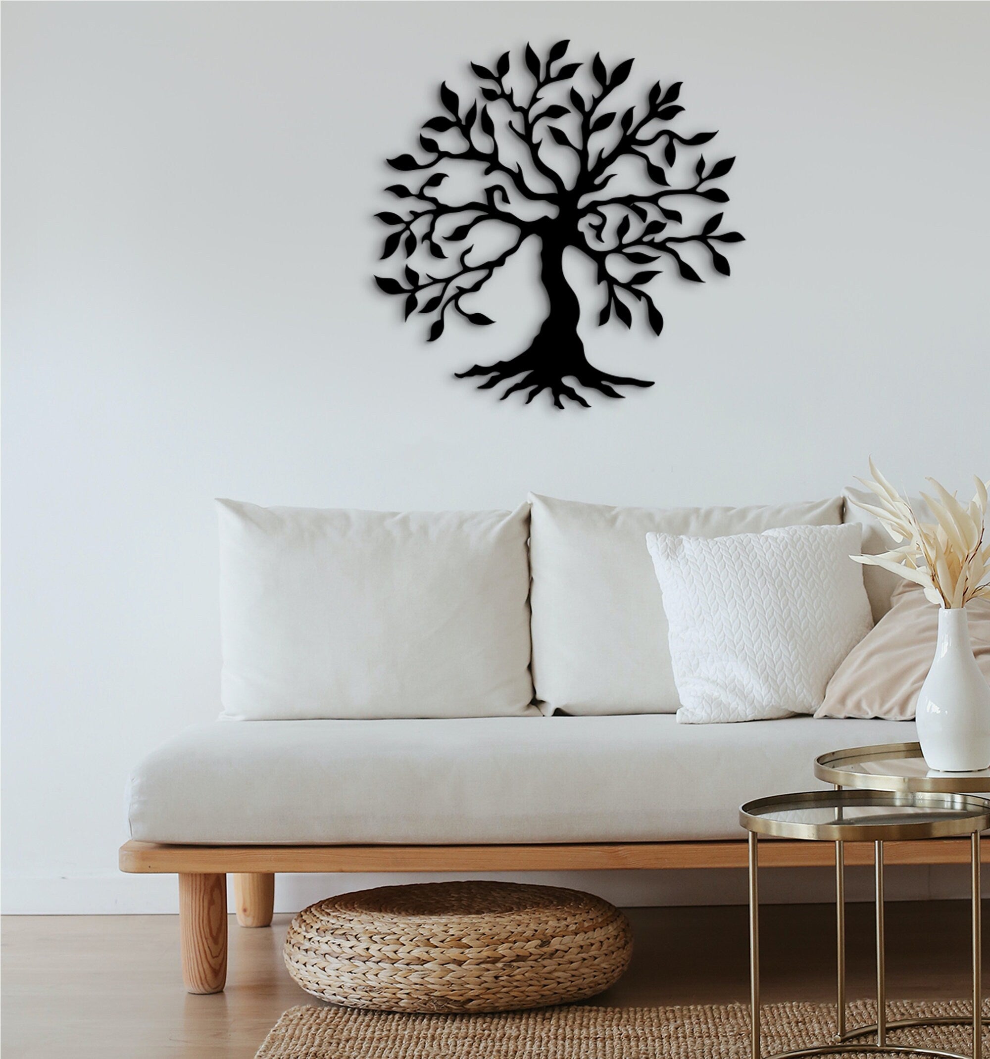 Silhouette Tree of Life Wood Wall Art: Geometric MDF Decor