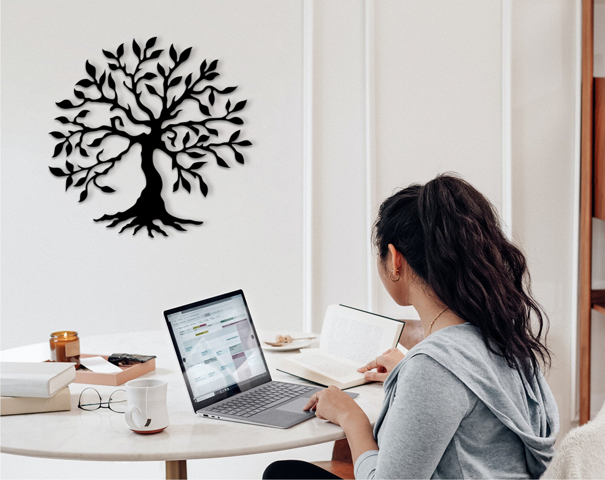 Silhouette Tree of Life Wood Wall Art: Geometric MDF Decor