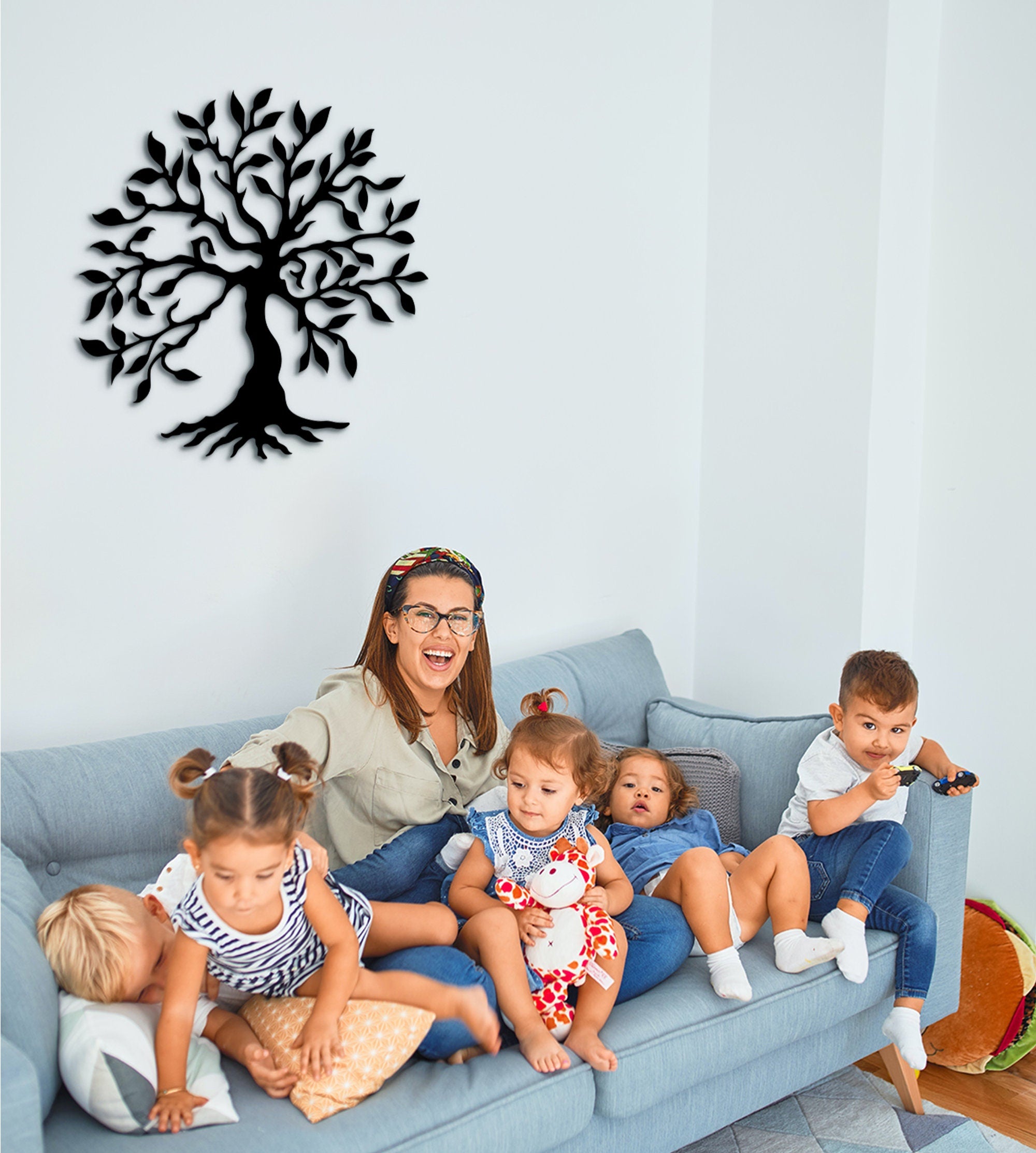 Silhouette Tree of Life Wood Wall Art: Geometric MDF Decor