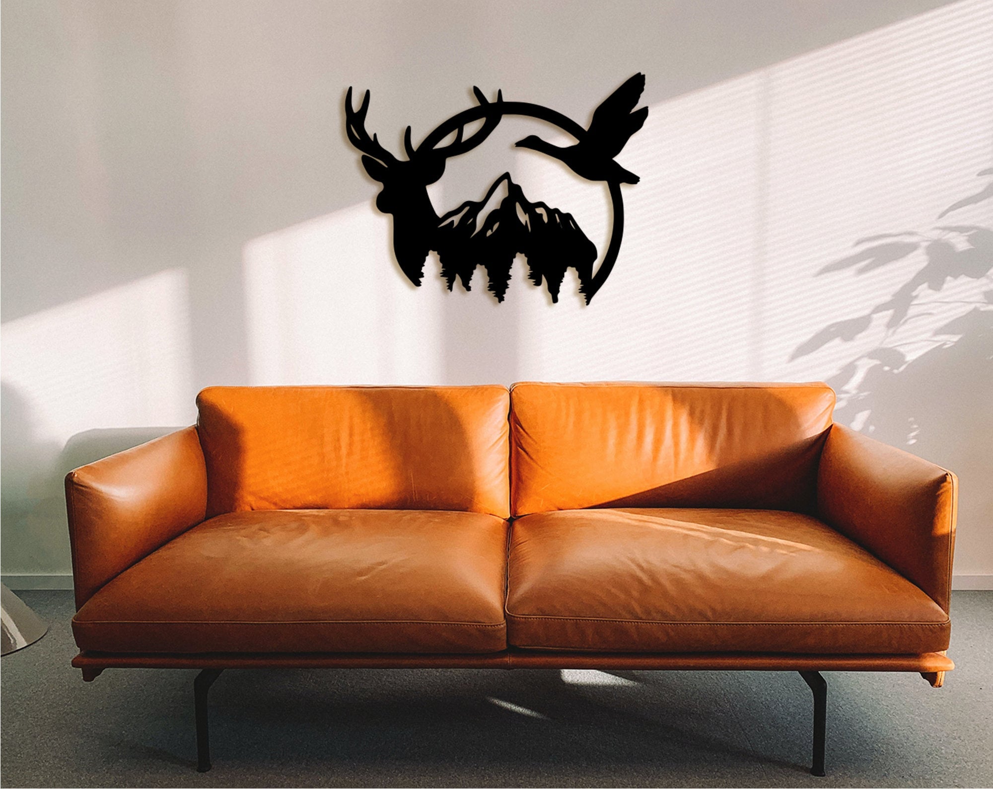 Duck & Deer Mountain Wood Wall Art: Geometric Tree Decor