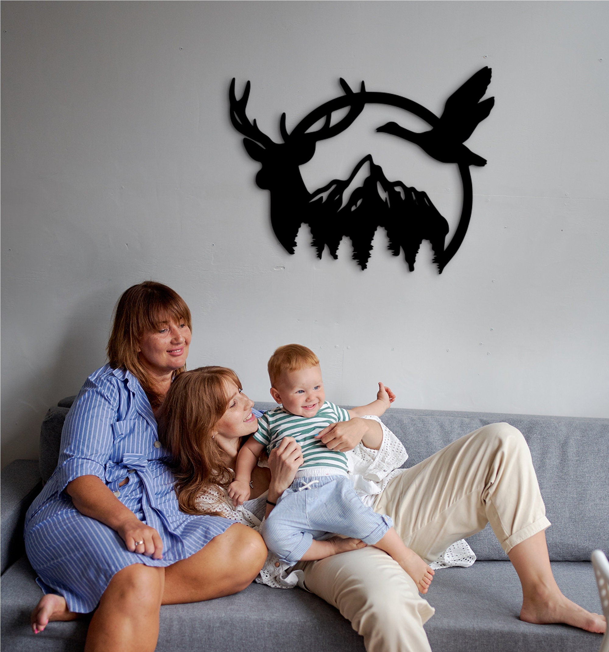 Duck & Deer Mountain Wood Wall Art: Geometric Tree Decor