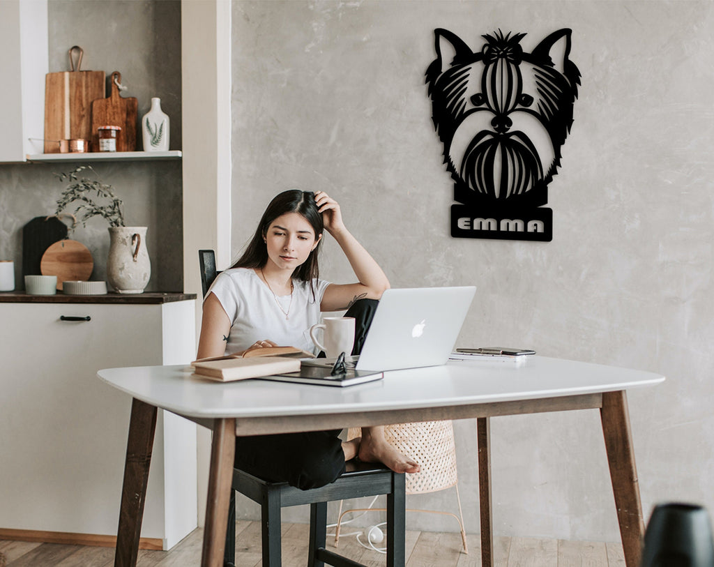Geometric Yorkshire Terrier Wood Wall Art: Dog Lover Gift
