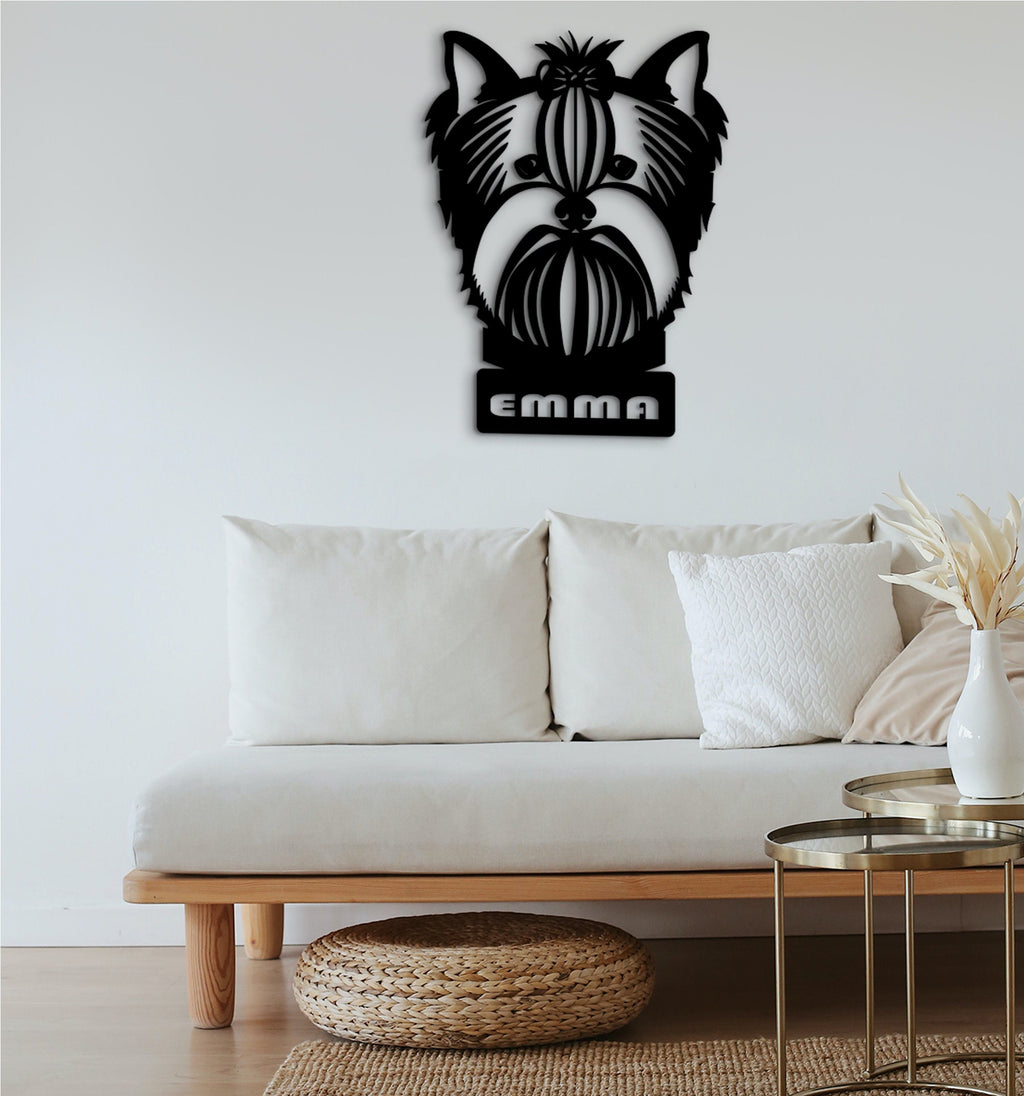 Geometric Yorkshire Terrier Wood Wall Art: Dog Lover Gift