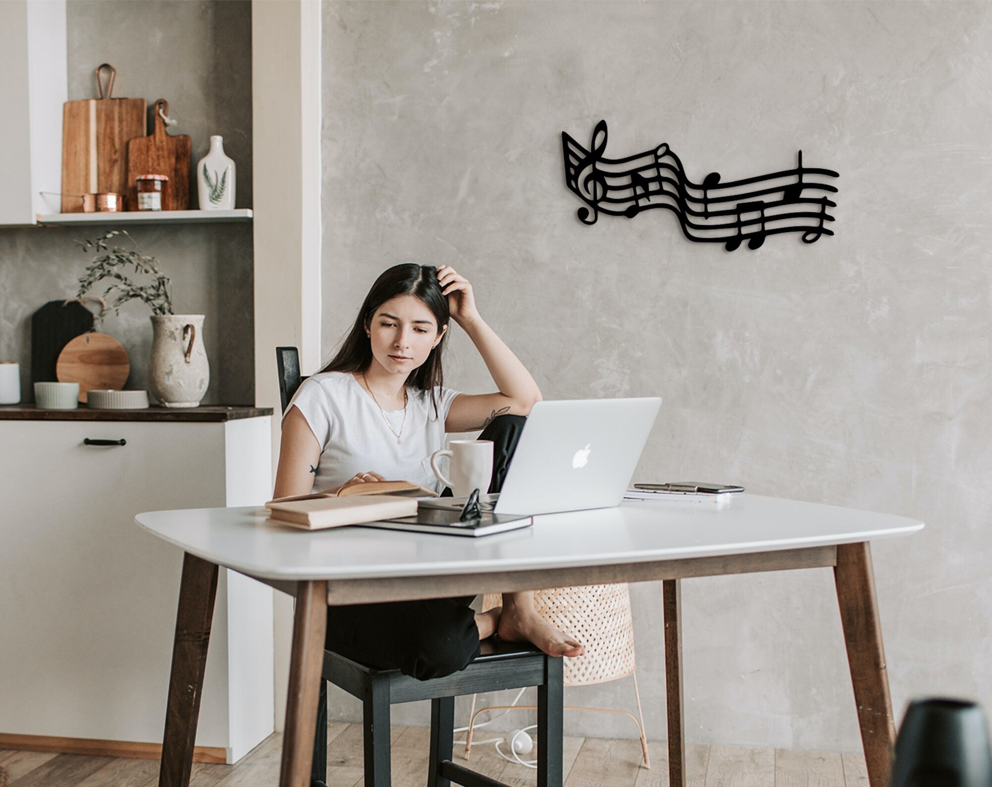 Wood Music Staff Wall Art: Modern Music Room Decor