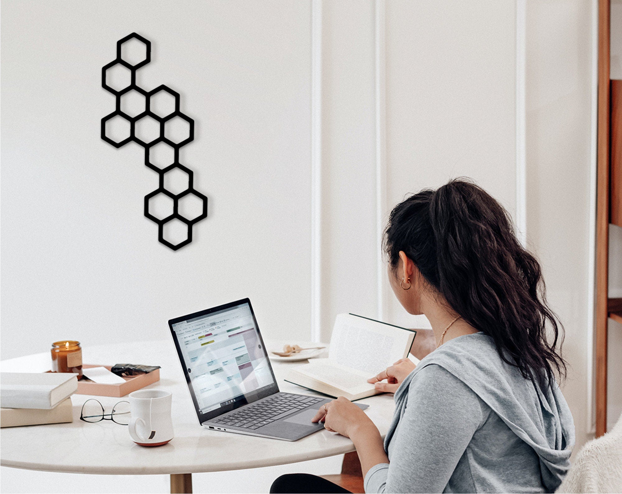 Honeycomb Wood Wall Trellis: Geometric Plant Art Panel