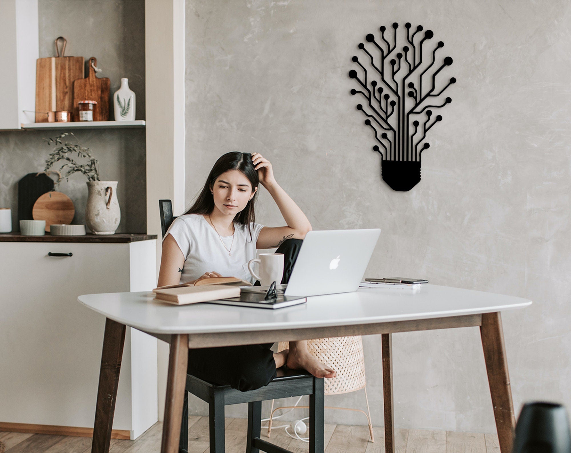 Circuit Board Bulb Wall Art: Minimalist MDF Decor