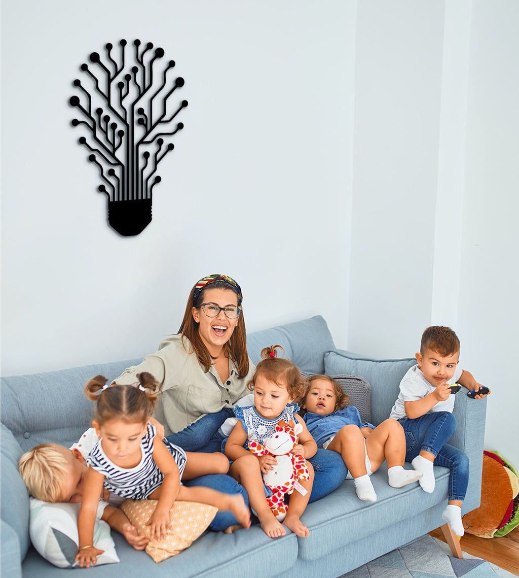 Circuit Board Bulb Wall Art: Minimalist MDF Decor