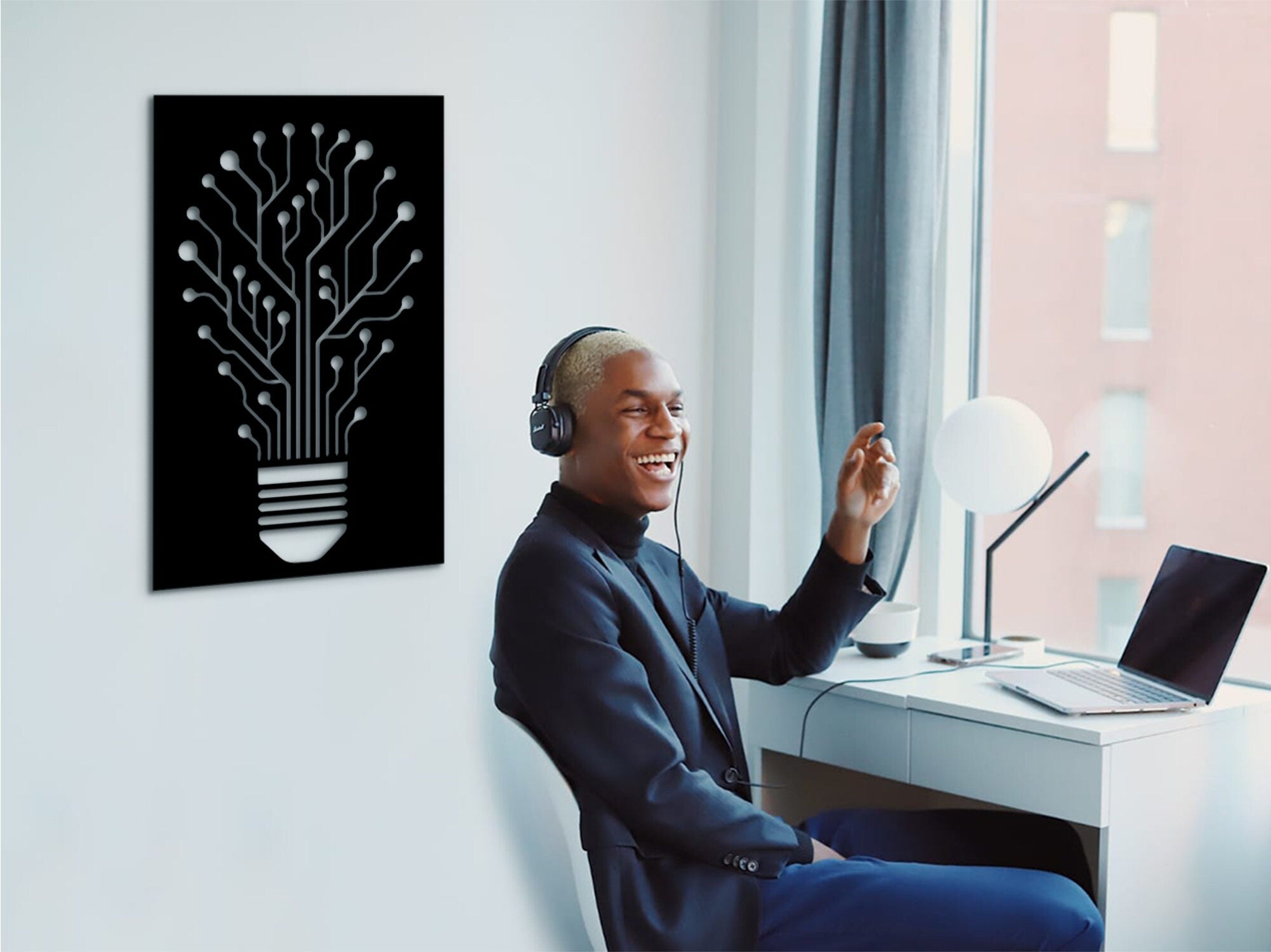 Circuit Board Bulb Wall Art: Minimalist MDF Tech Decor