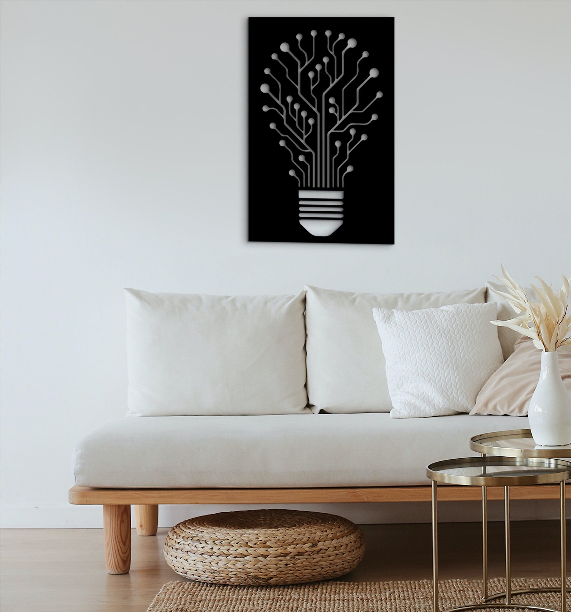 Circuit Board Bulb Wall Art: Minimalist MDF Tech Decor