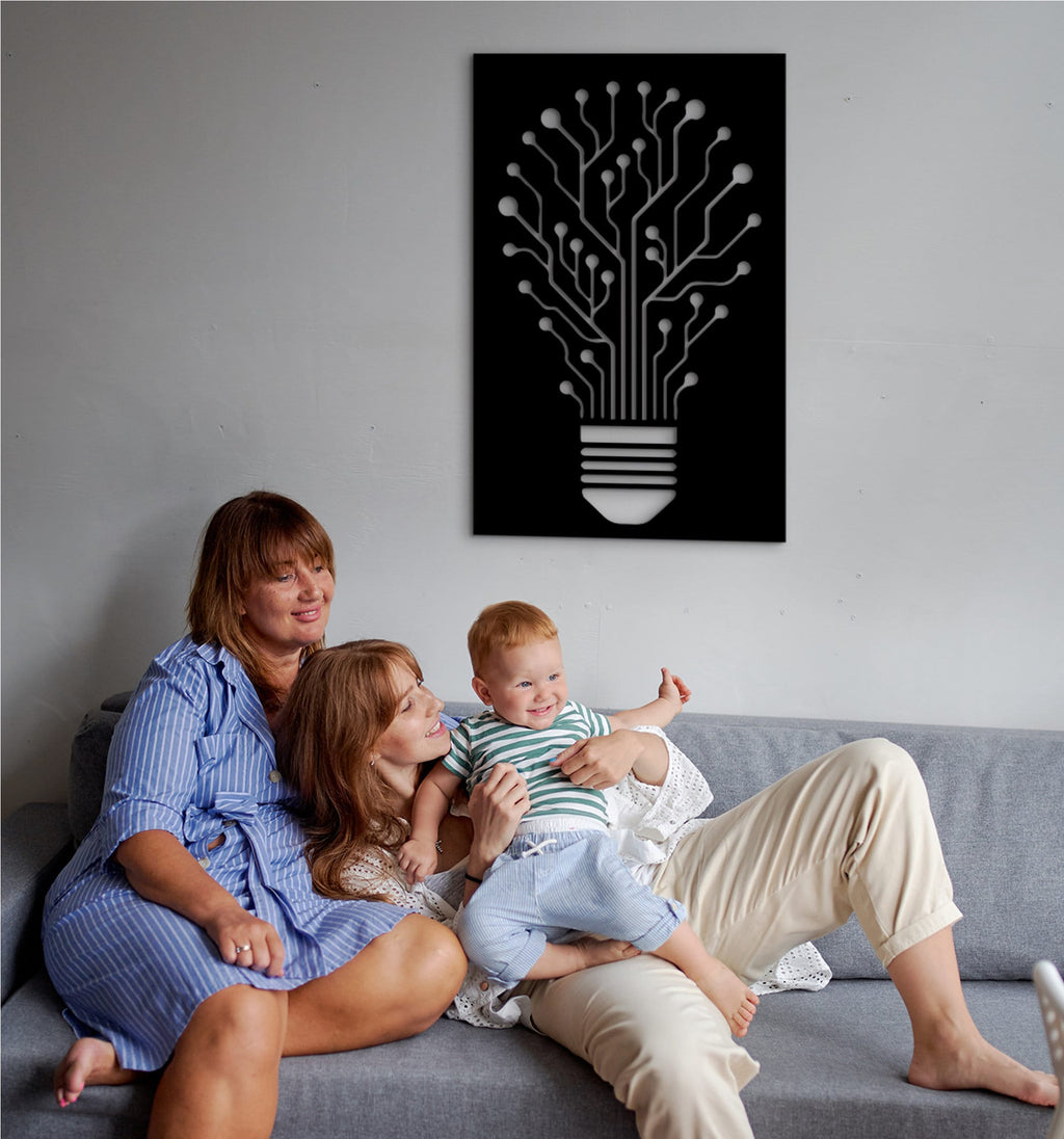 Circuit Board Bulb Wall Art: Minimalist MDF Tech Decor