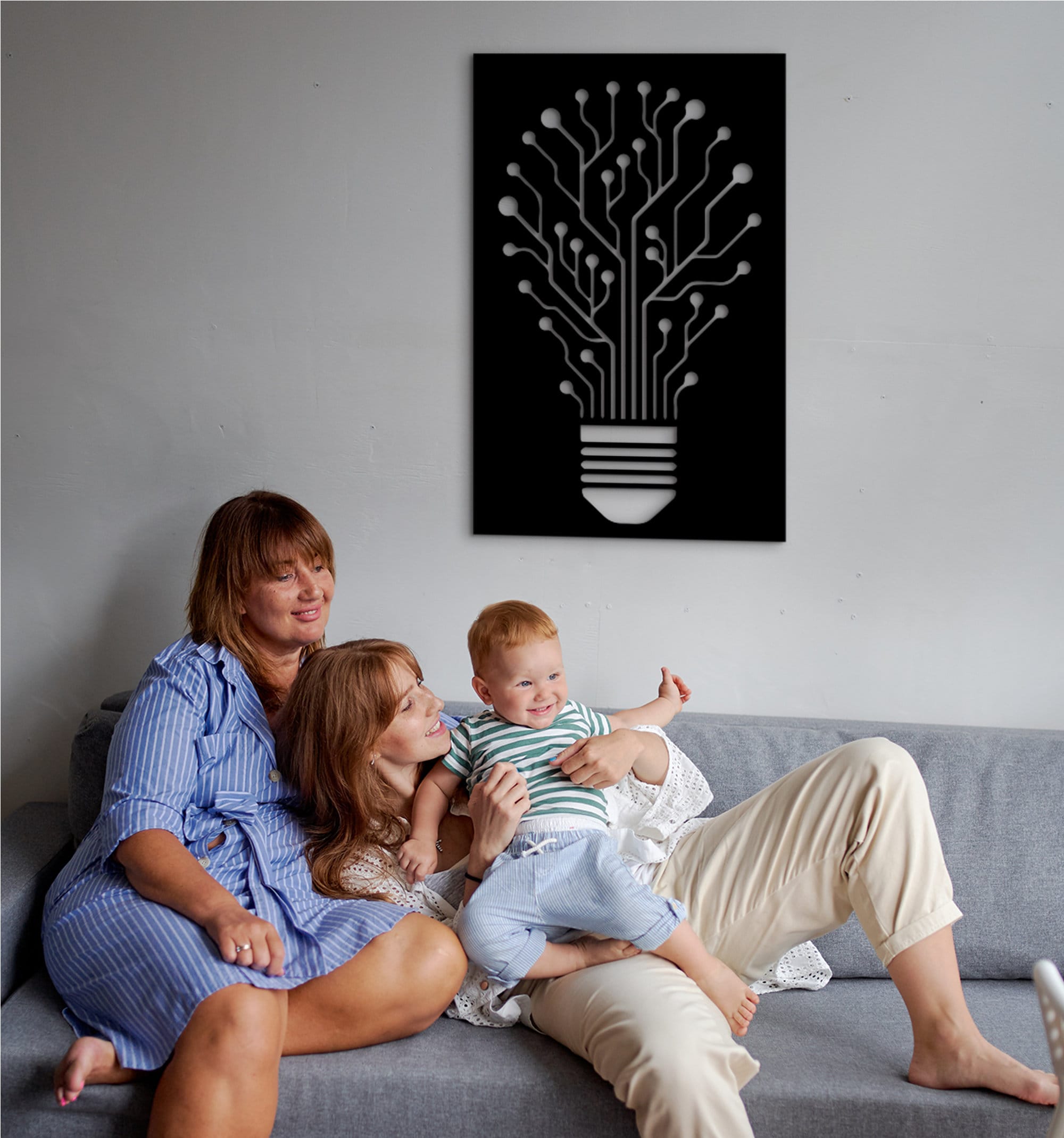 Circuit Board Bulb Wall Art: Minimalist MDF Tech Decor