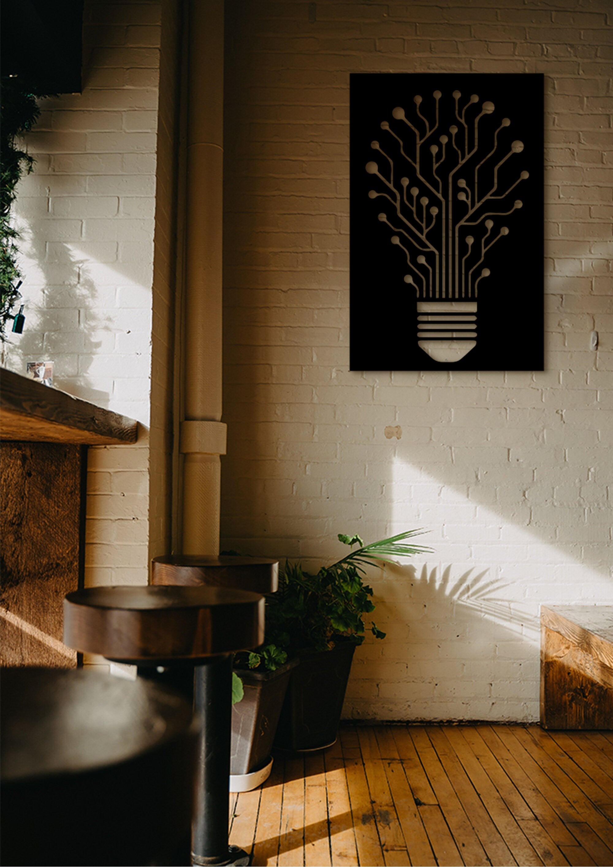 Circuit Board Bulb Wall Art: Minimalist MDF Tech Decor