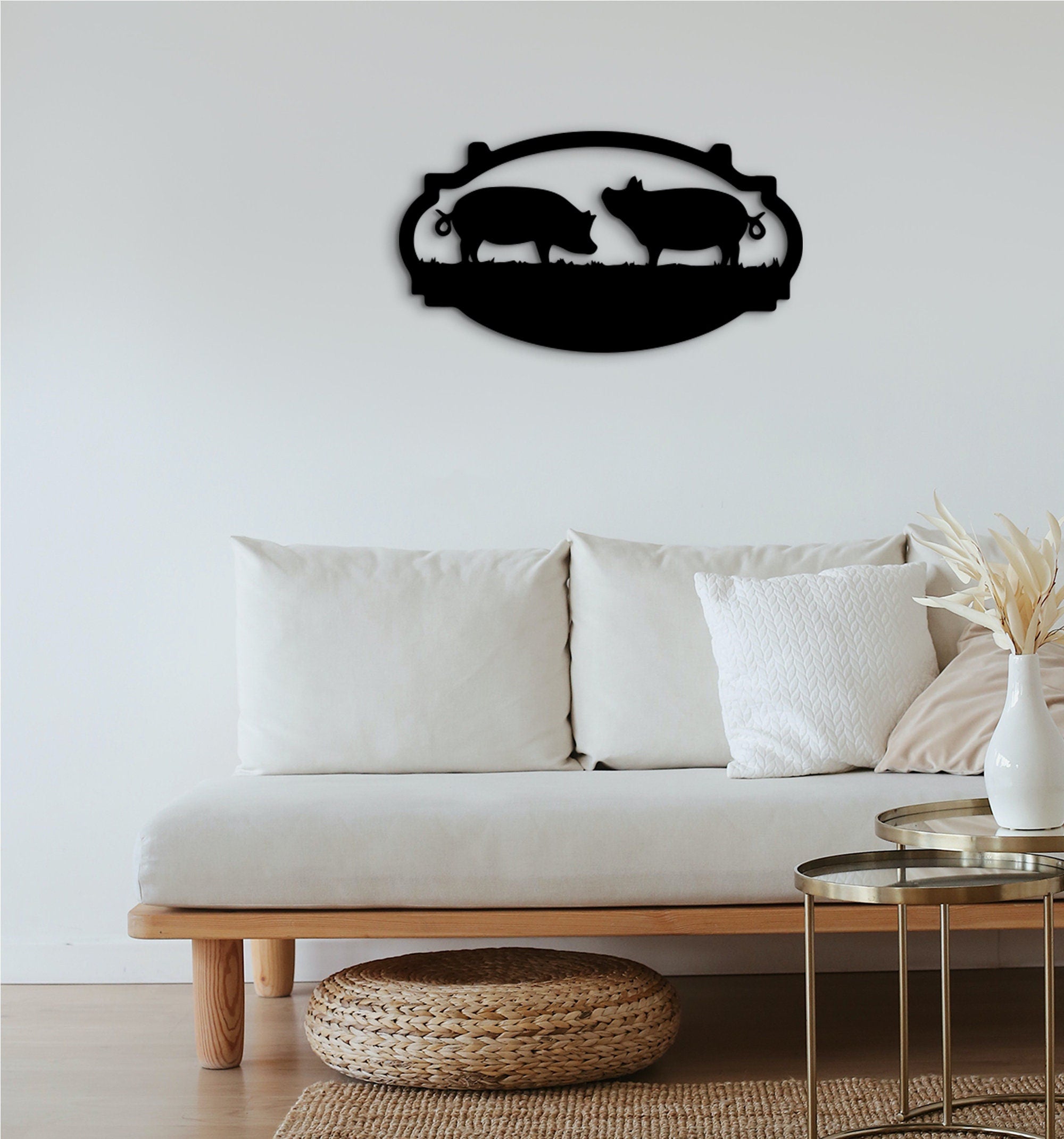 Geometric Pig Barn MDF Wall Decor: Farmhouse Sign