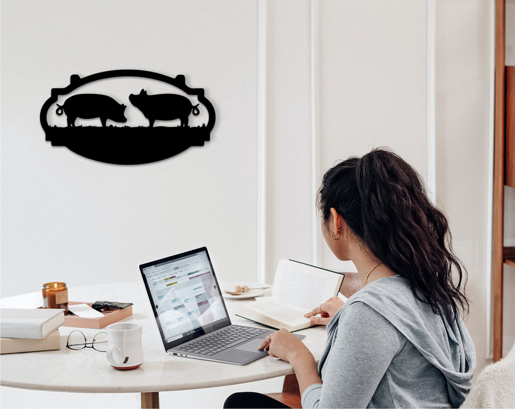 Geometric Pig Barn MDF Wall Decor: Farmhouse Sign